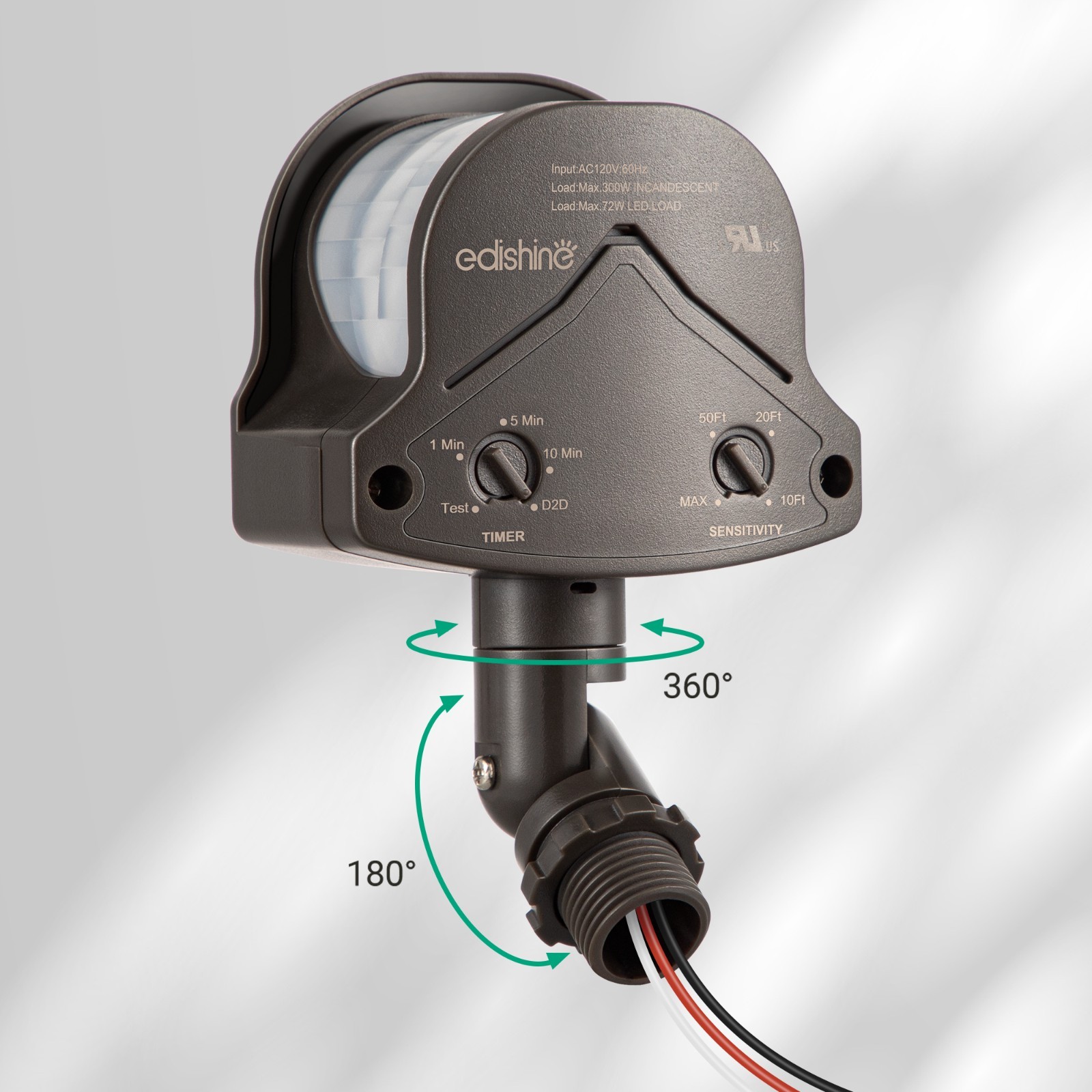 EDISHINE 240 Degree Motion Sensor, Motion Sensor for Security Floodlight, Brown