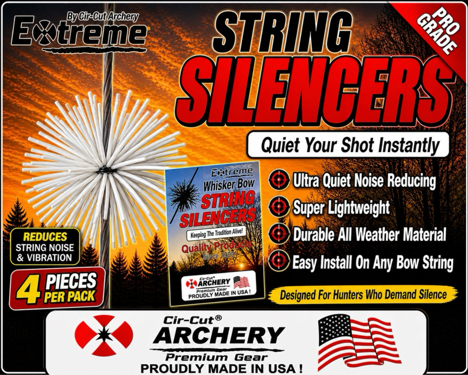 Whisker Bowstring Silencers Rubber Noise Reducing Hunting Archery Bow Compound