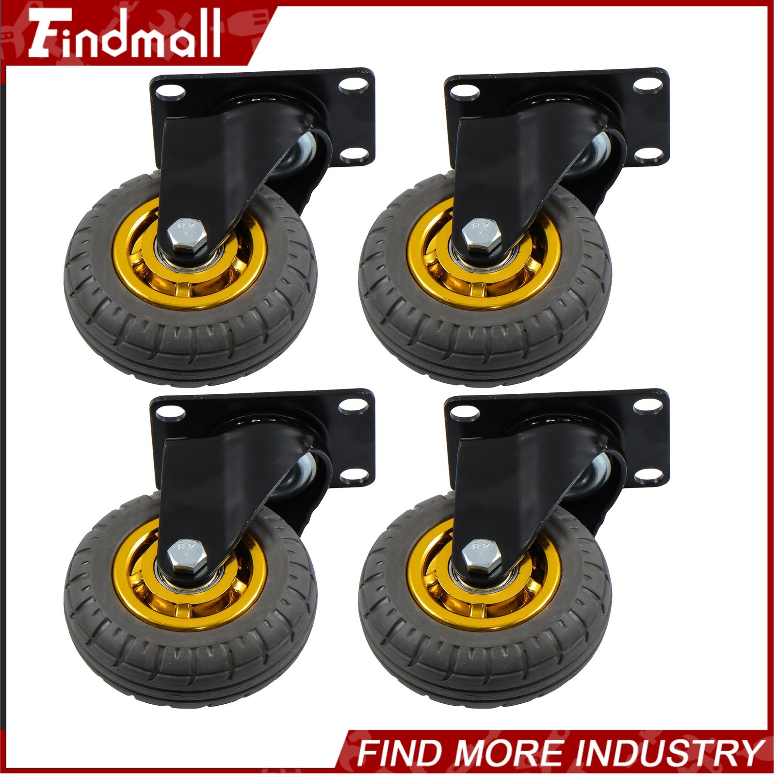 Findmall 4 Pack Universal Casters Rubber Non-Marking 4" Swivel Casters Wheels