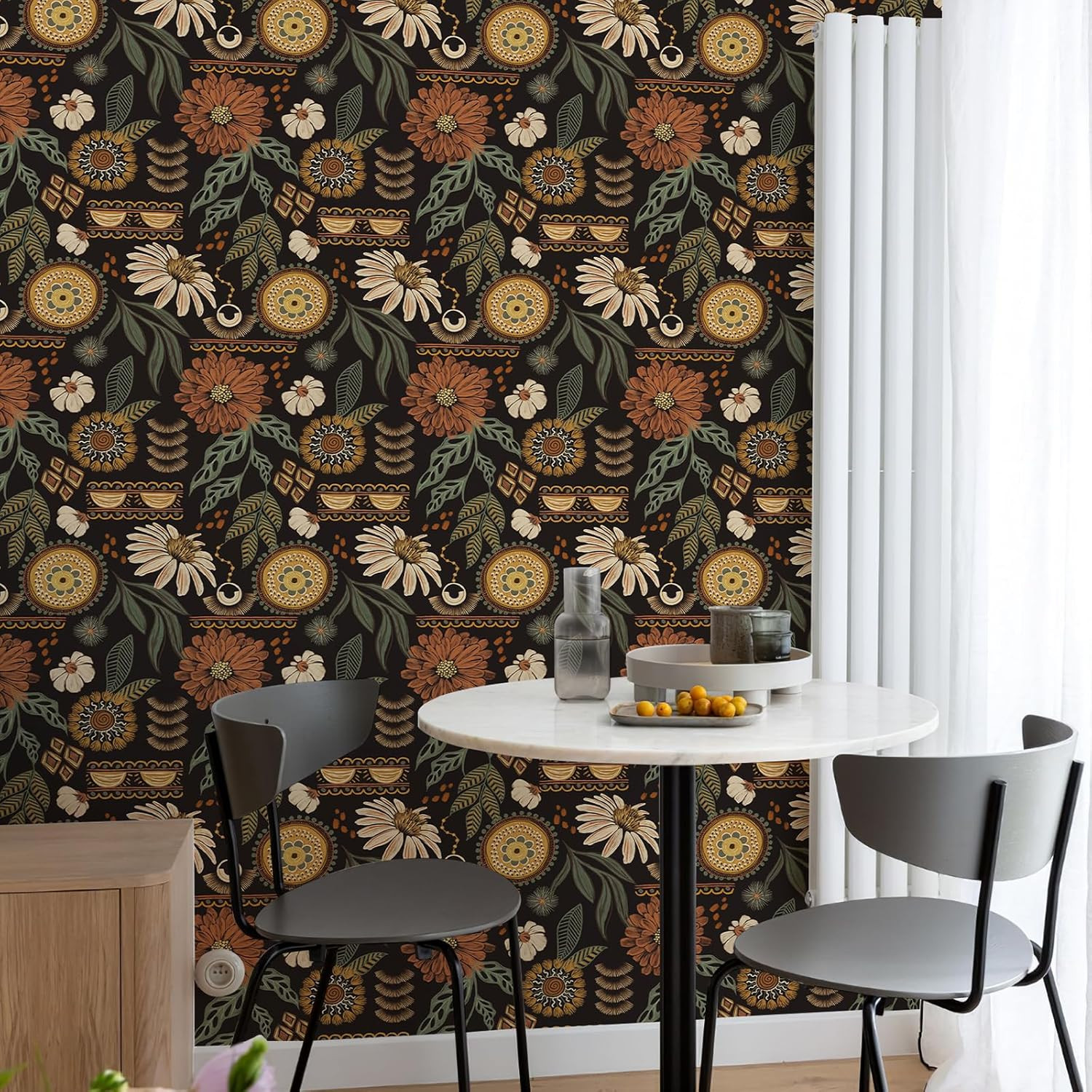 Simon&Siff Boho Wallpaper Peel and Stick, 17.3'' x 80" Sun Floral Retro Removabl