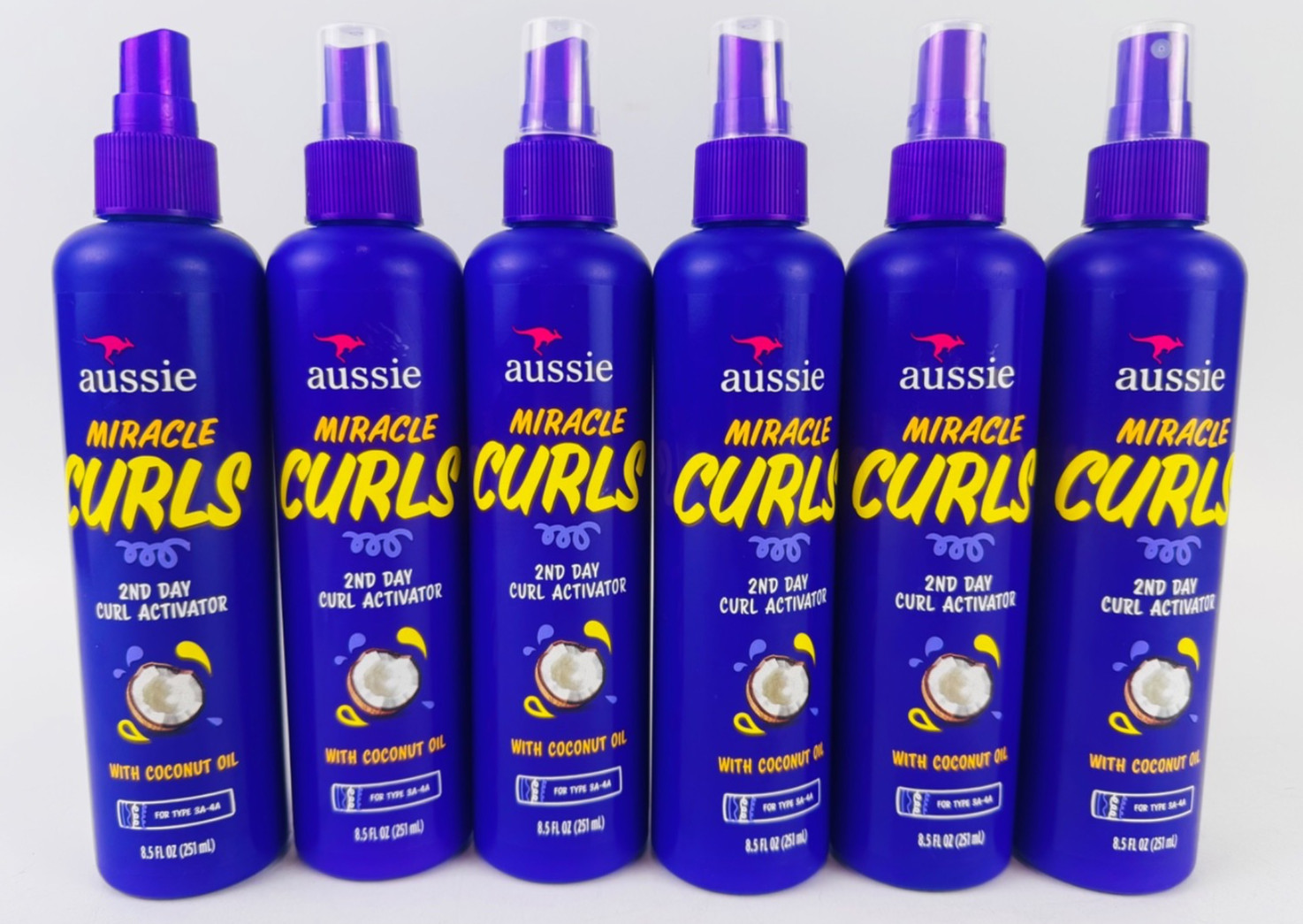Aussie Miracle Curls 2nd Day Curl Activator Spray with Coconut & Jojoba Oil 6PK