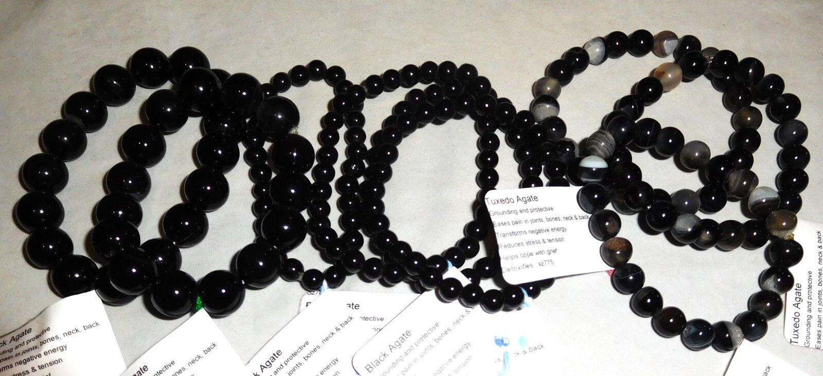 Natural Gemstone Black & Tuxedo Agate Bracelets by Healing Light Stones