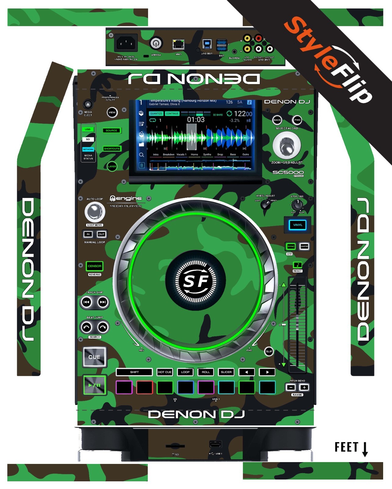 Denon DJ SC5000/5000M Prime Skin | Green Camo | Protective Decal |StyleFlip Skin