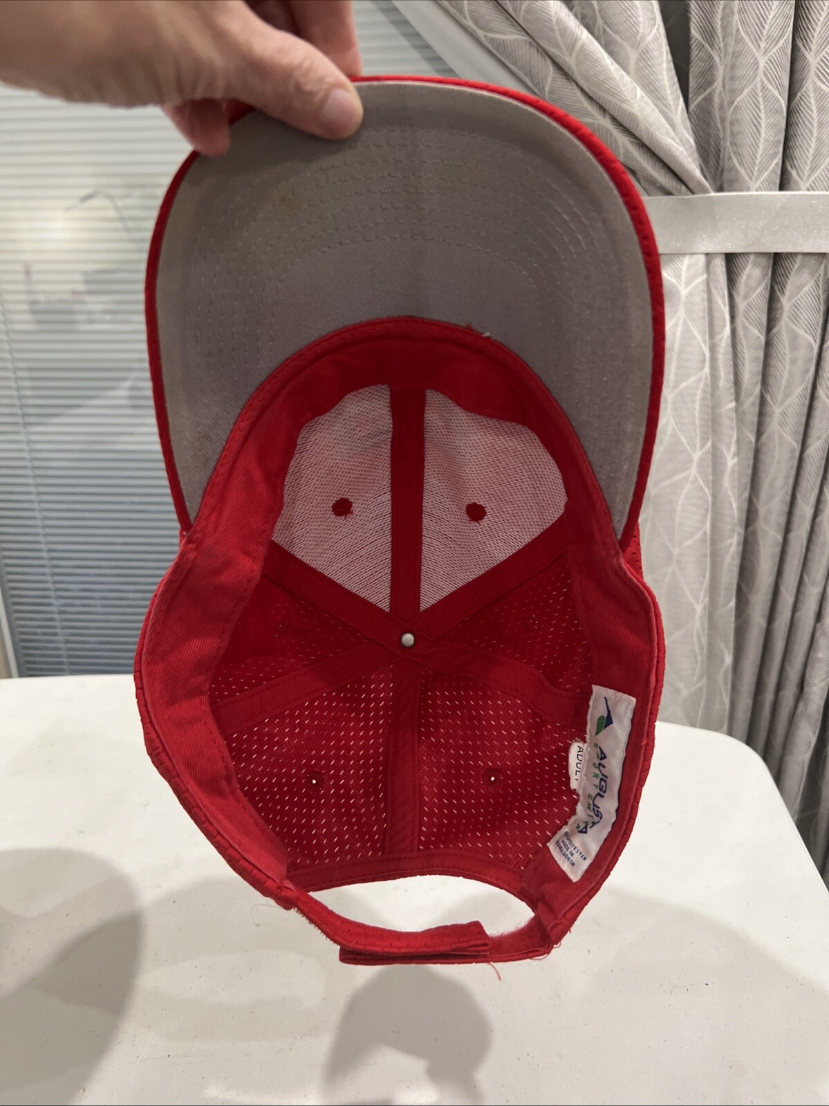 #62 Red Mesh Hat Cap Hook Loop August Brand EUC