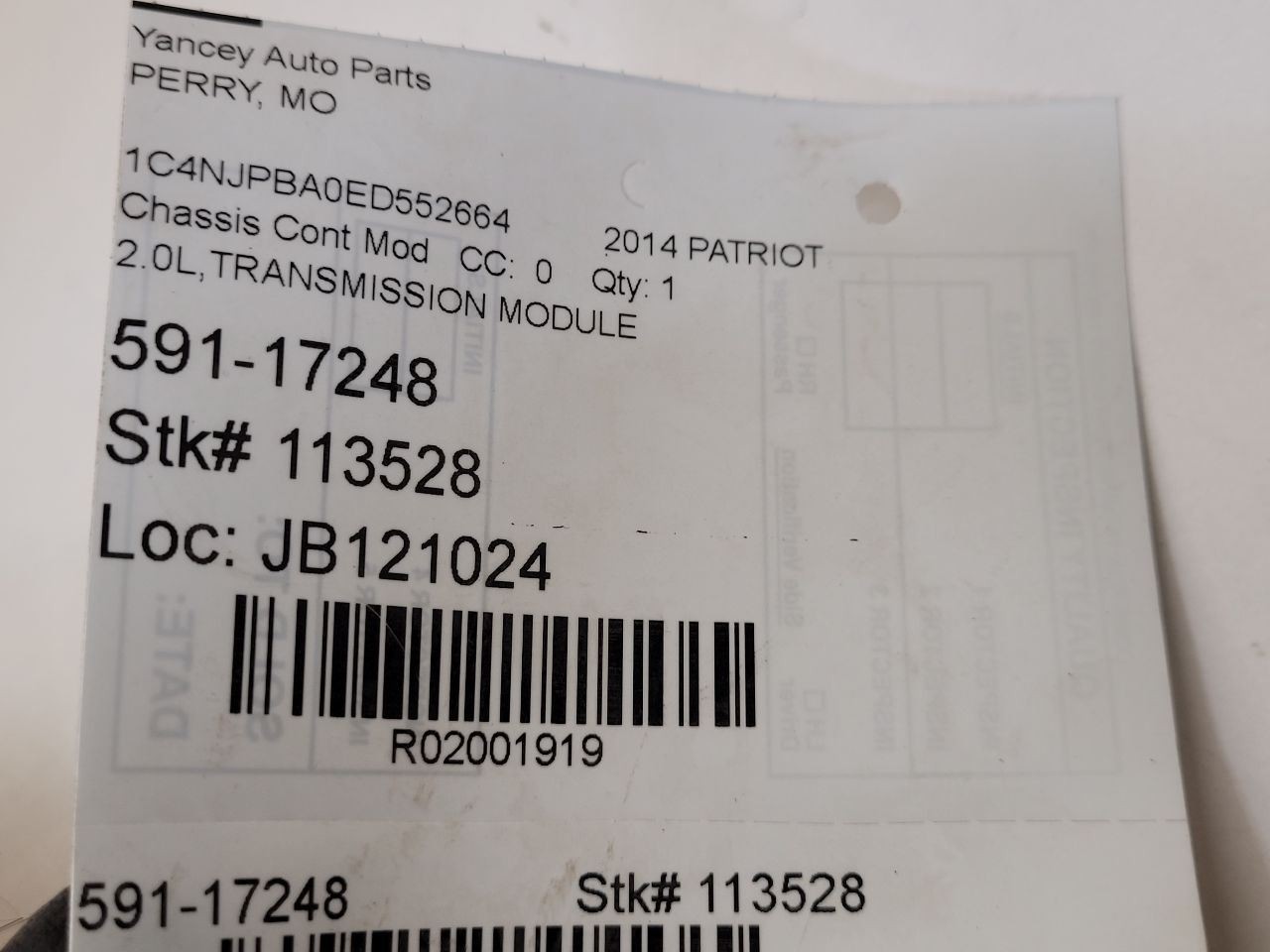 14-16 JEEP COMPASS Transmission Module Left Hand Under Dash 05150822AD