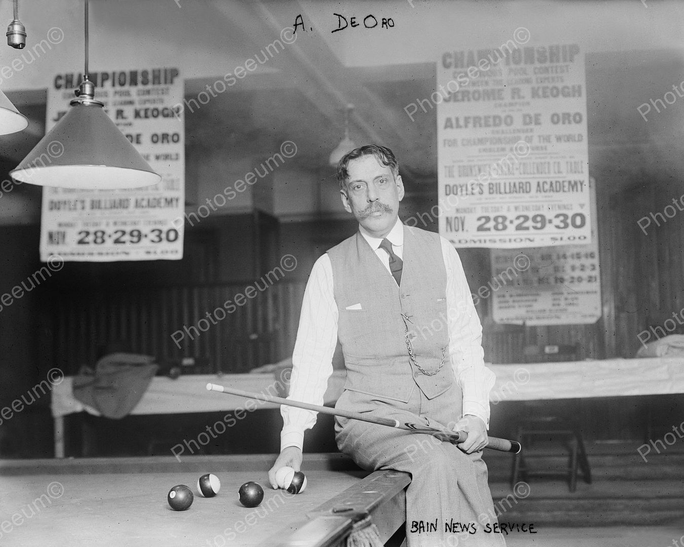 Alfredo VS Jerome Billard Tournament 1916   8" - 10" B&W Photo Reprint