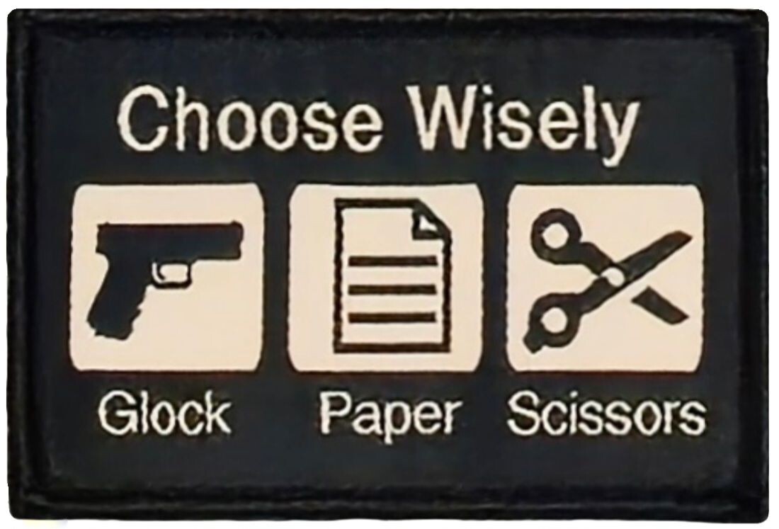 Choose Wisely Glock Paper Scissors Patch | 2PC Hook Back 3'x2" Sublimated