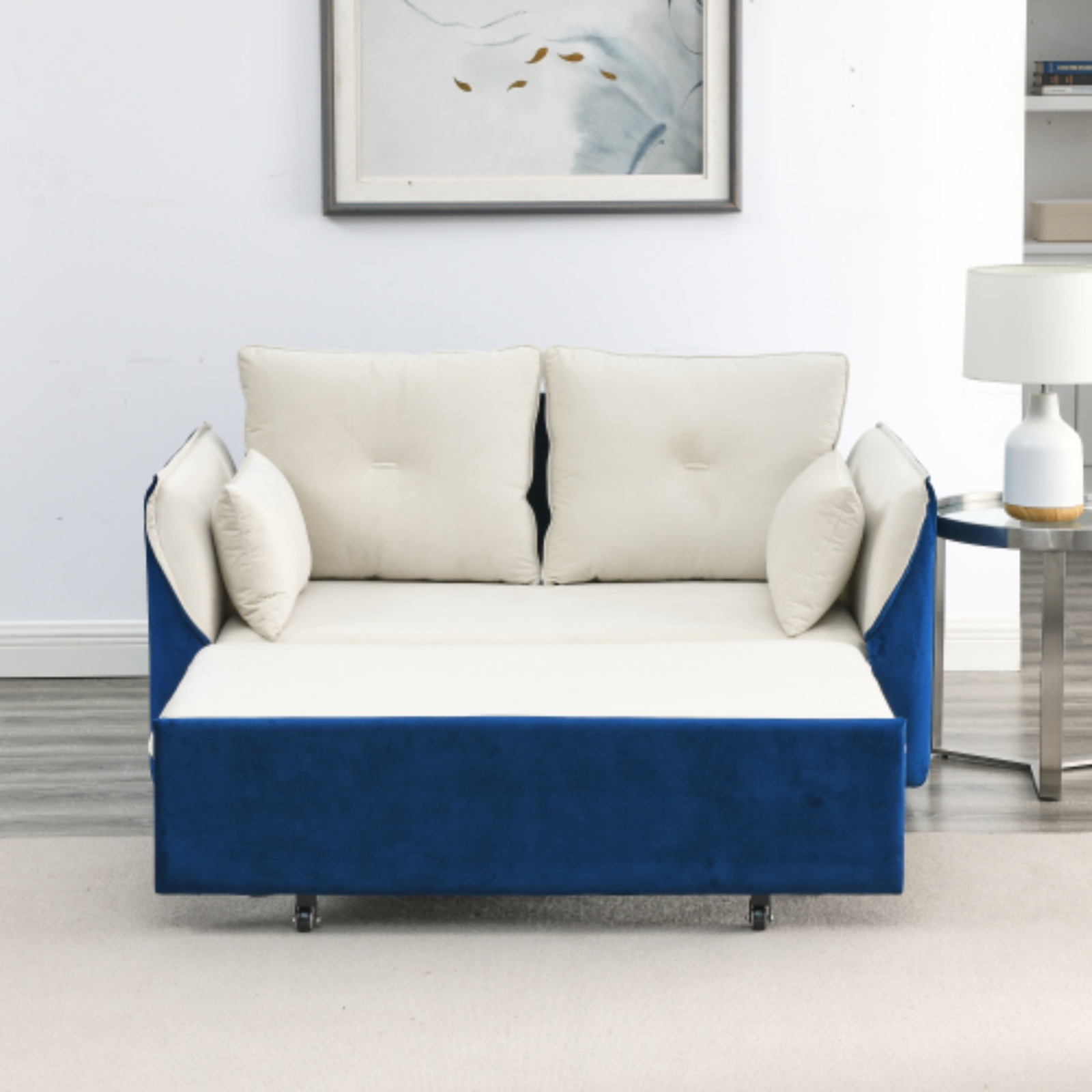57" Adjustable Sofa with Pull Out Bed Velvet Loveseat 2 Seat Love Seat Sofa