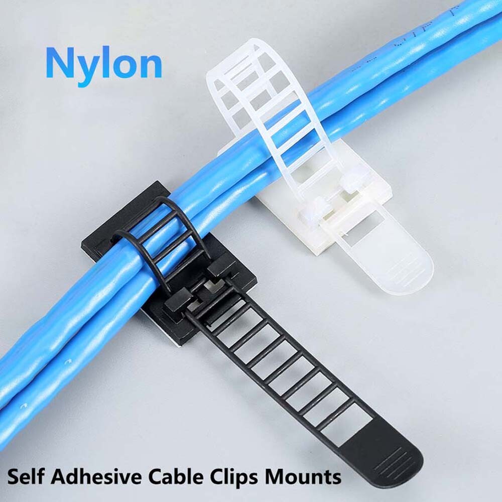 Self Adhesive Nylon Cable Clips Mounts Wire Cord Fixing Base Holder White/Black