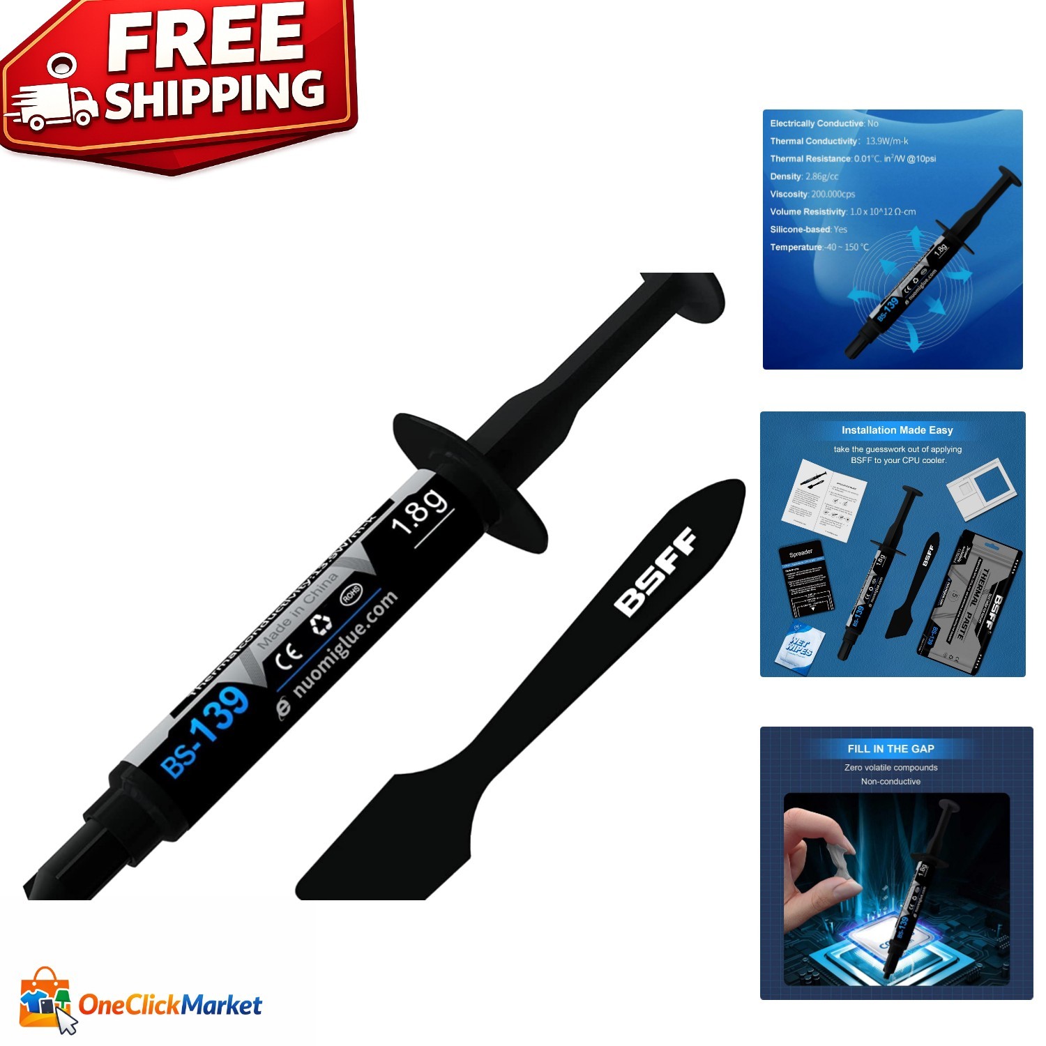 1.8g Easy-Apply Thermal Paste - Carbon-Based, Non-Conductive, 5- Longevity