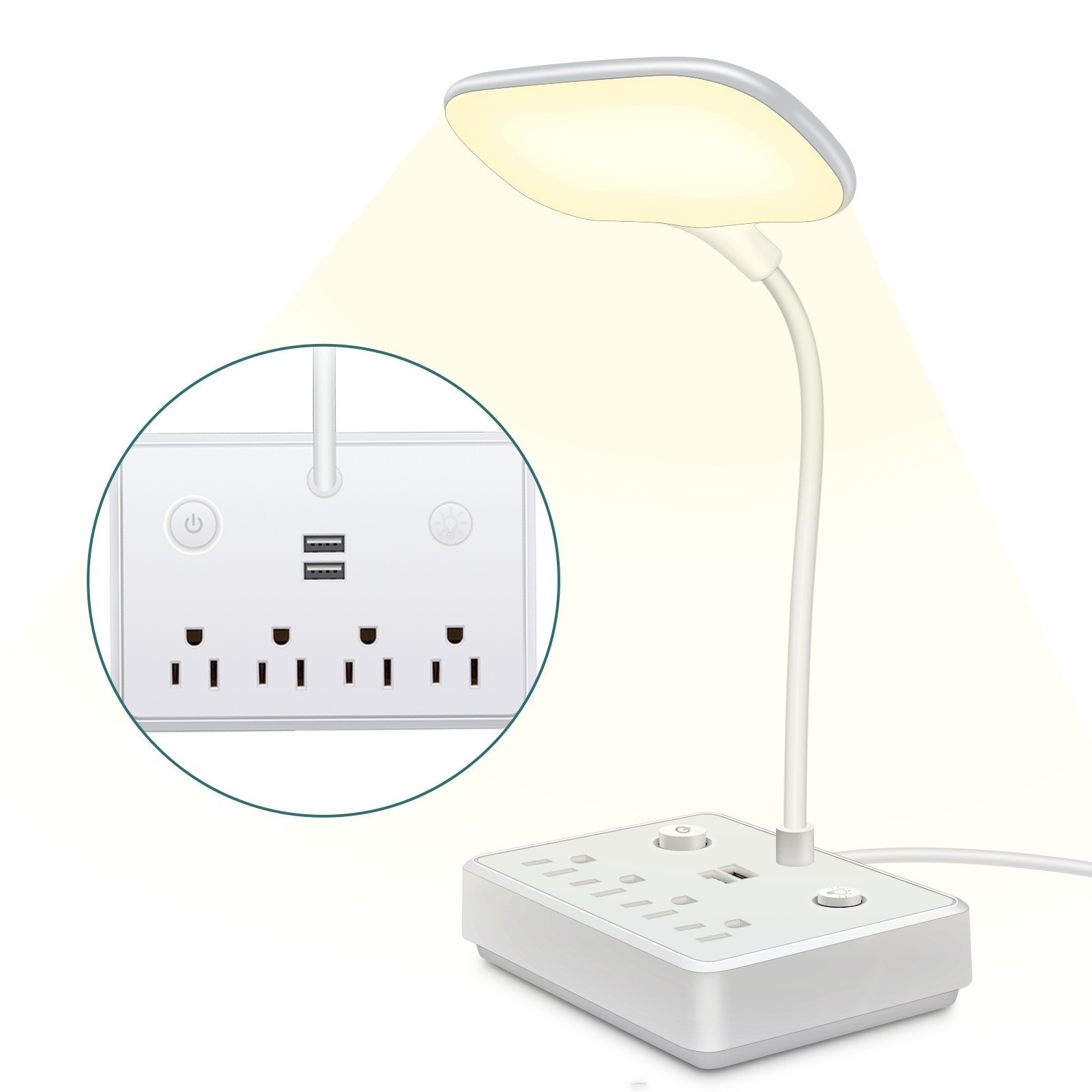 6 Outlets & USB Charger 3.94FT Extension Cord W/ Adjustable White LED Desk Light