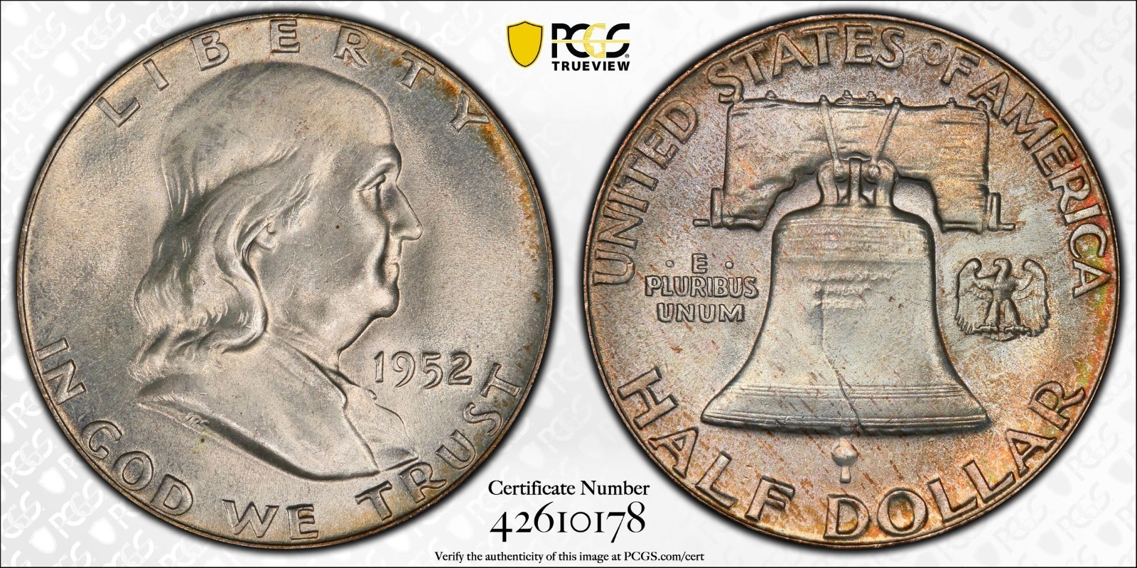 1952 Franklin Silver Half Dollar - PCGS MS 67 FBL - Gold Shield