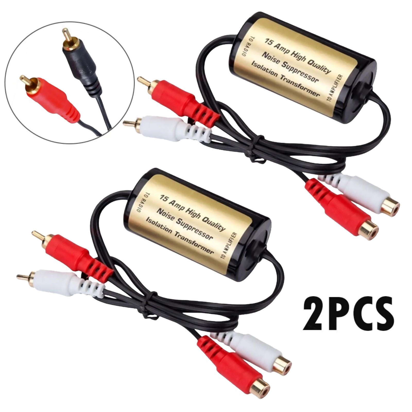 Car AMP Noise Filter RCA Ground Loop Isolator for Audio and Stereo System Setup
