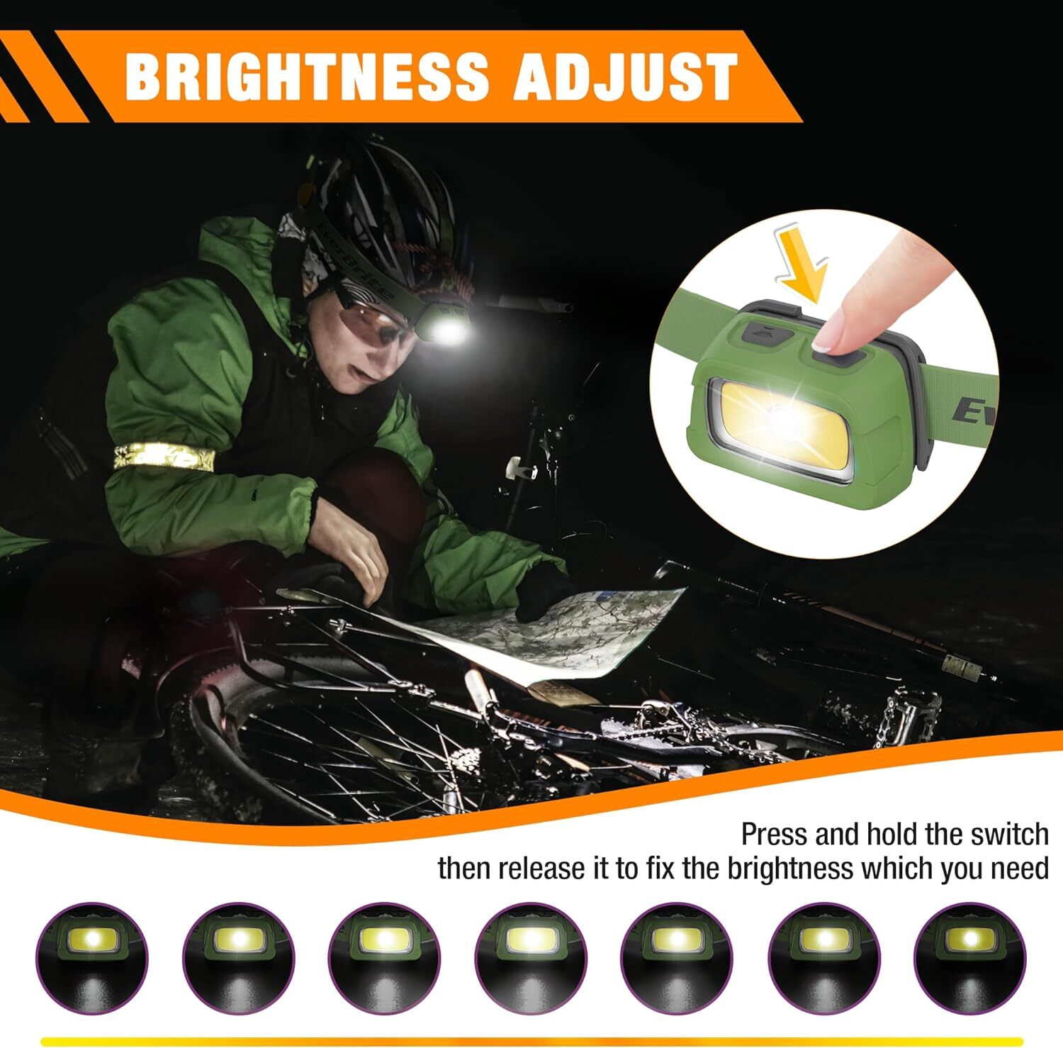EverBrite Rechargeable Headlamp-Green 7 Modes Running 350 Lumens Memory Function