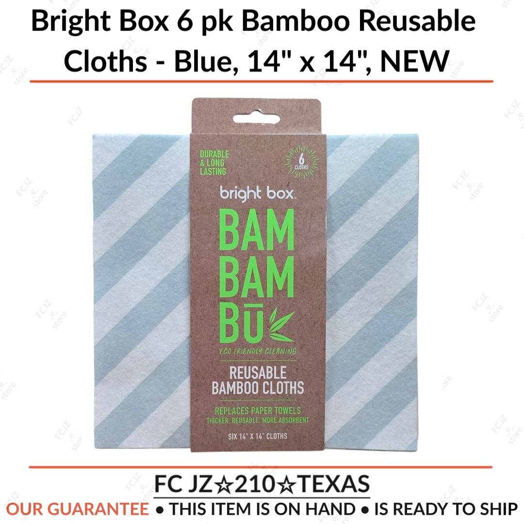 Bright Box 6 pk Bamboo Reusable Cloths - Blue, 14" x 14", NEW