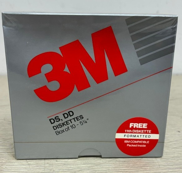 New & Sealed 1989 3M Double Density 5.25” DS DD Box of 10 Diskettes