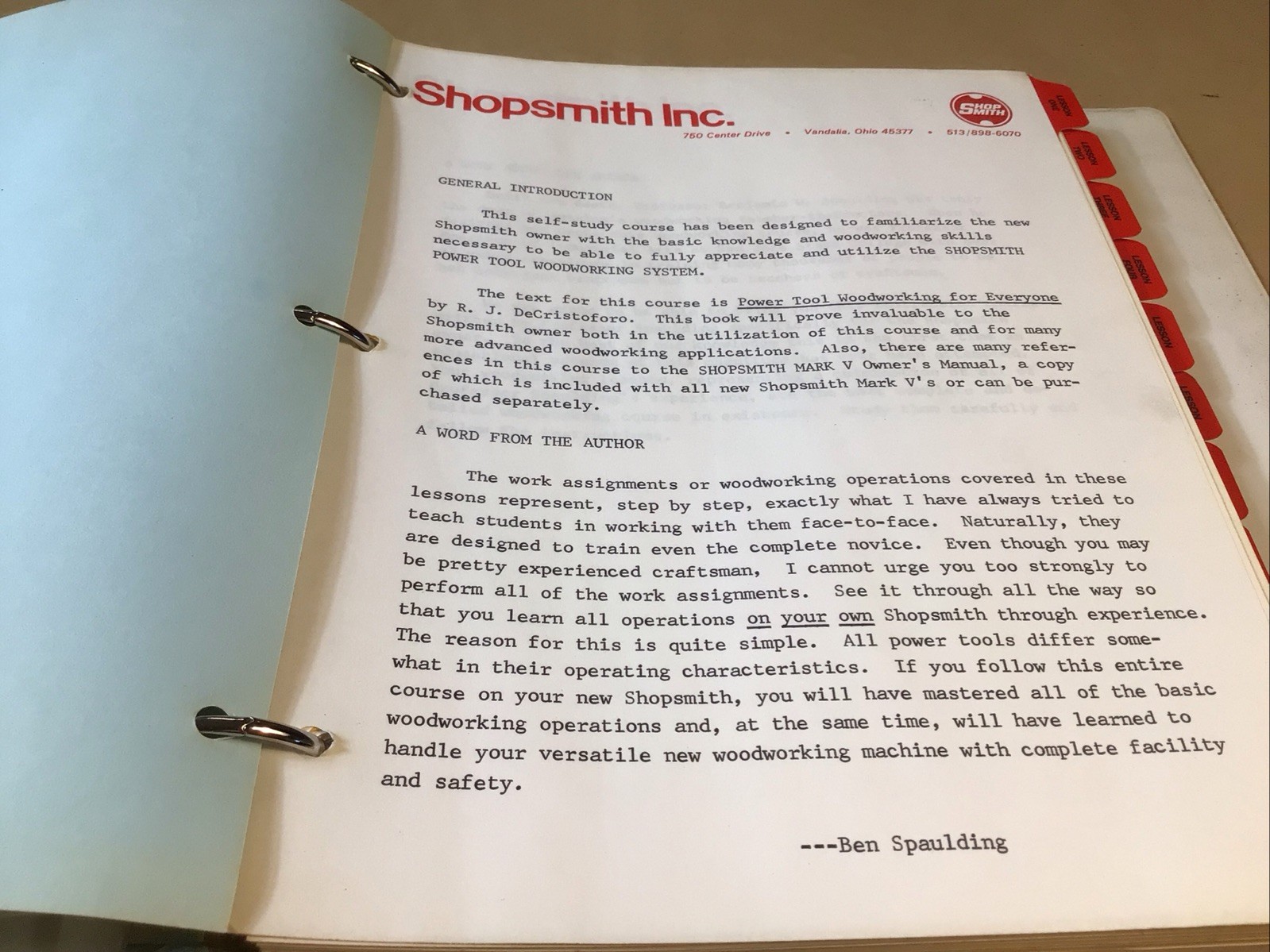 BOOK - Self Study Course for the Shopsmith Power Tool Wood Working System