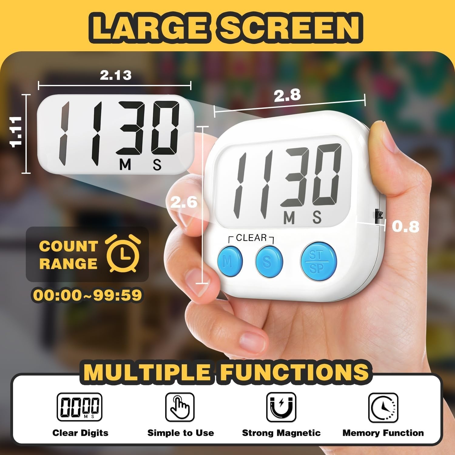 Blue & White Classroom Timers 2 Pack - Magnetic Digital Countdown & Countup