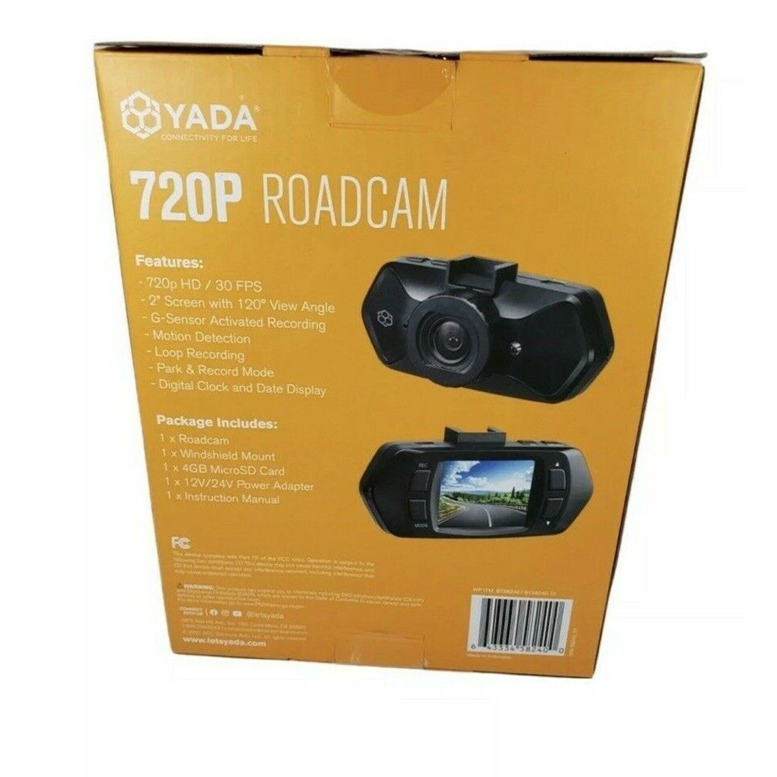 Yada Roadcam 720P Black Dash Camera, 120-Degree Wide Angle Lens, G-Sensor Techno