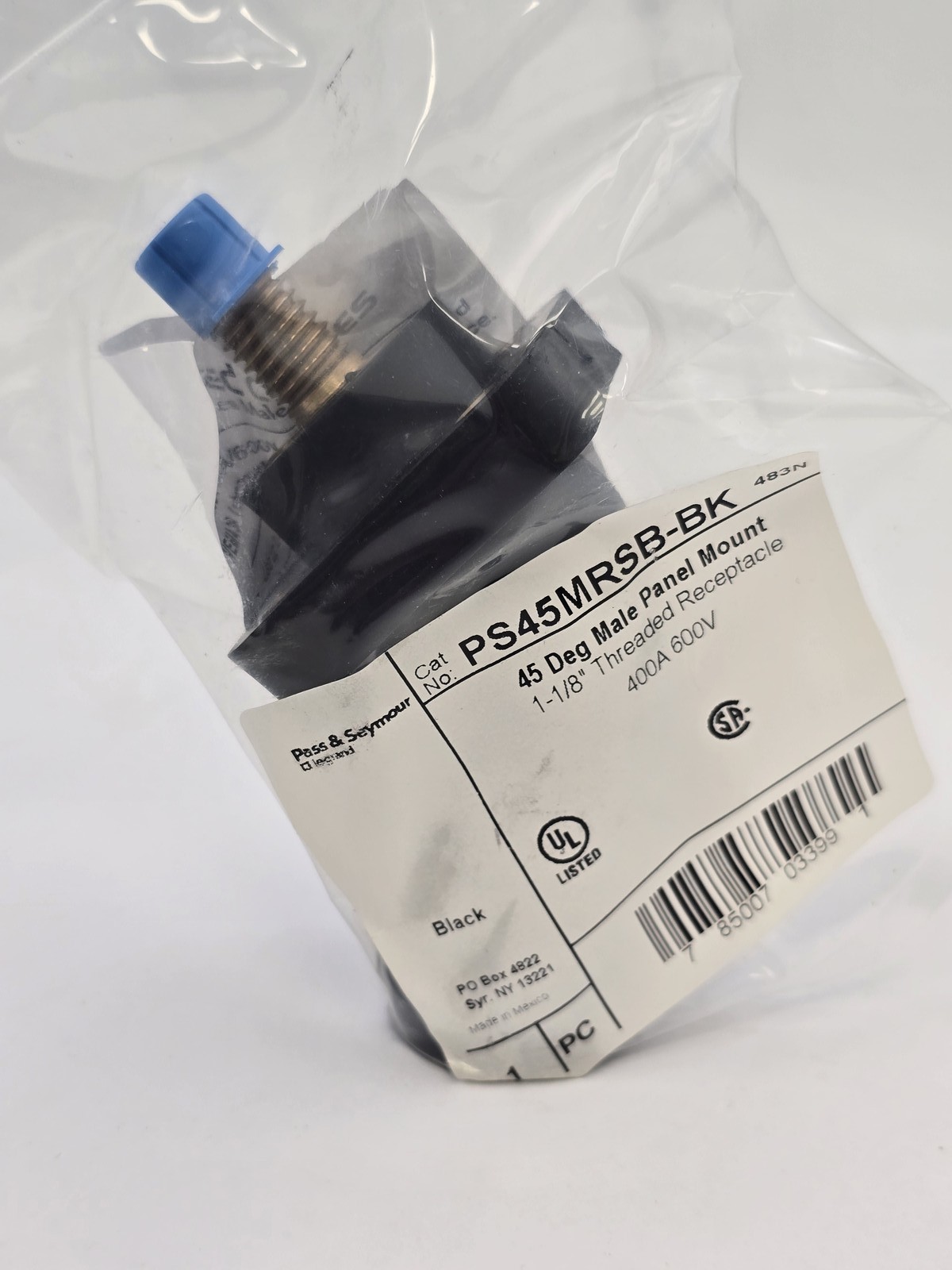 Pass & Seymour PS45MRSBBK 45 Deg Male Panel Mount 1-1/8" Threaded 400A 600V