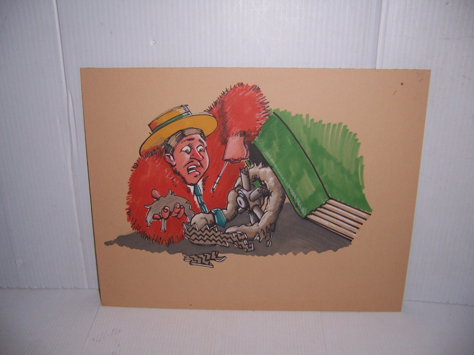 Vintage Storyboard Drawing Comic Art 1920s College Man "I Shall Fix the Flat"