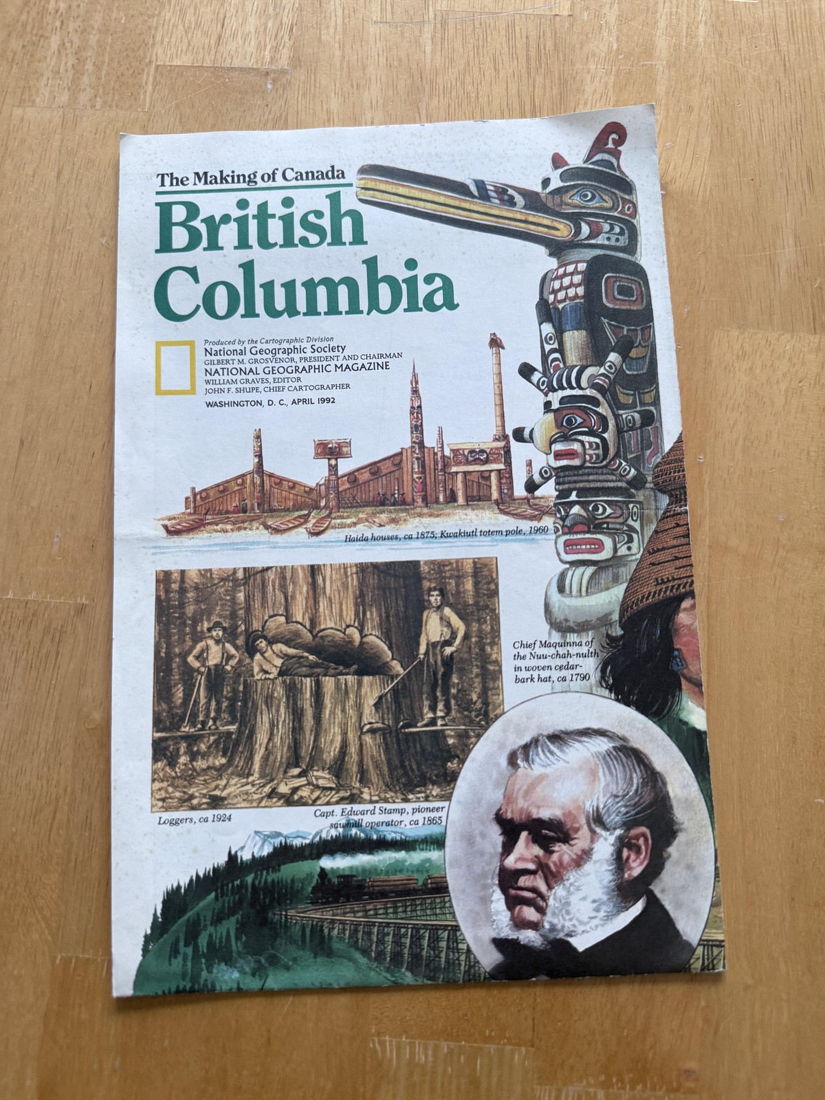 1992 National Geographic The Making Of Canada British Columbia Folded Map