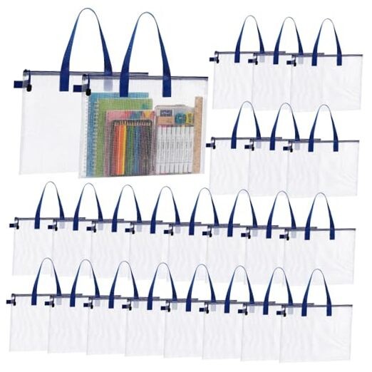 24 Pcs 11 x 13.8 Inch Mesh Zipper Pouch Transparent A4 Size File Bag with Blue