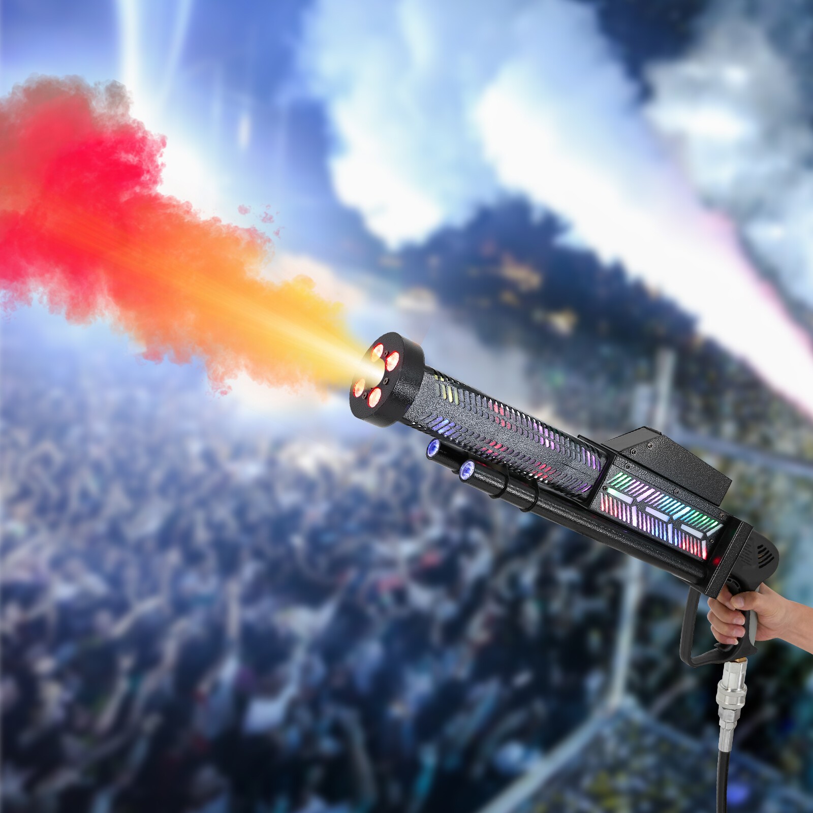 Handheld CO2 Cannon Fog Machine LED Light CO2 Fog Machine with 10ft Hose 4 Color