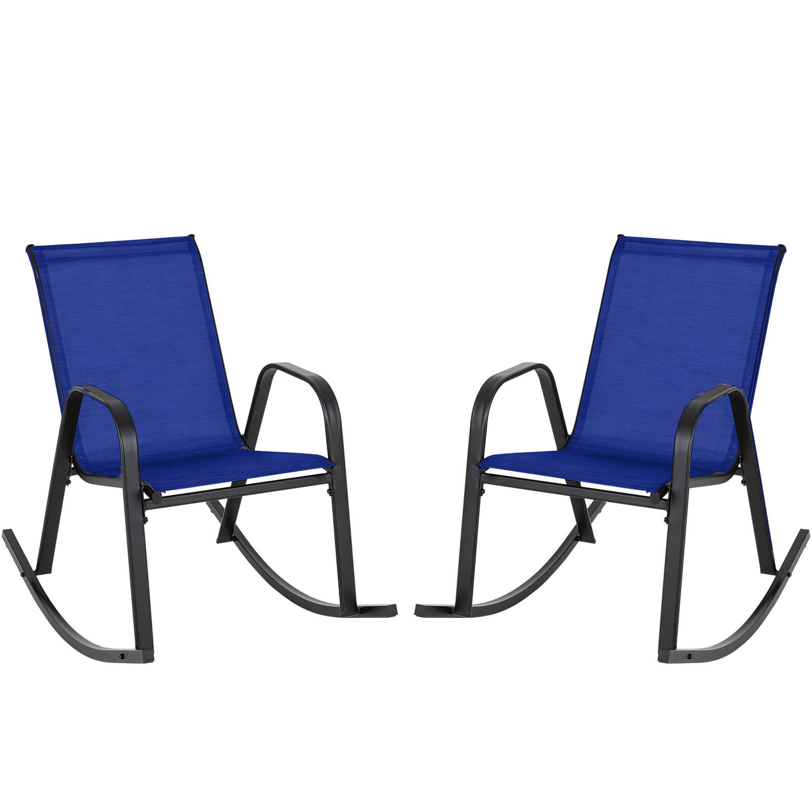 2pcs Patio Rocking Chair Heavy-Duty Metal Rocker Outdoor Anti-Slip Navy