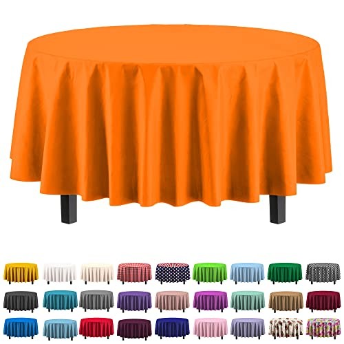 Exquisite  6-Pack Premium Plastic Tablecloth Plastic Table 84in. Round Orange
