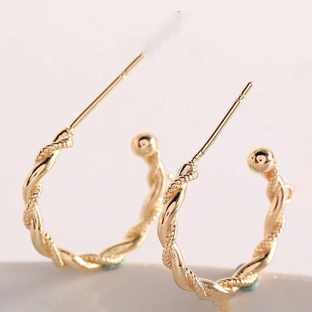 2Pairs 18K Gold Plated Brass Stud Half Hoop Earrings Component Connector GZR518