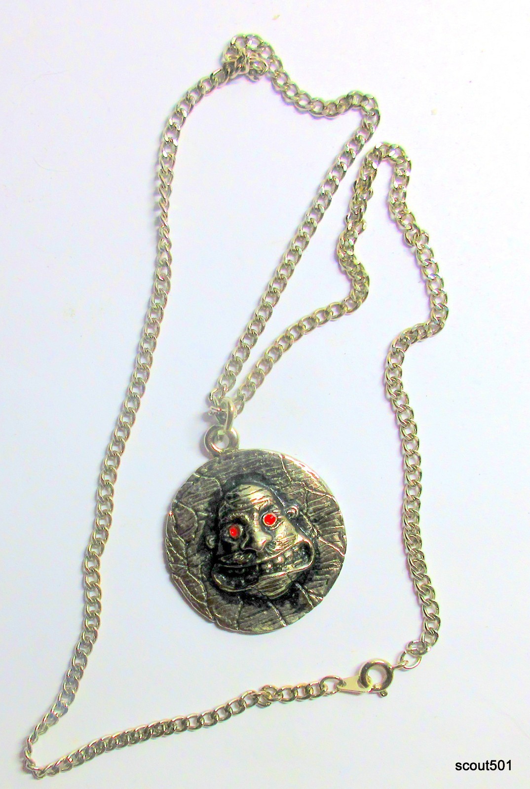 Vintage NWT Costume Rhinestone Eyes Not Man Face Anthrax Pendant Chain Necklace