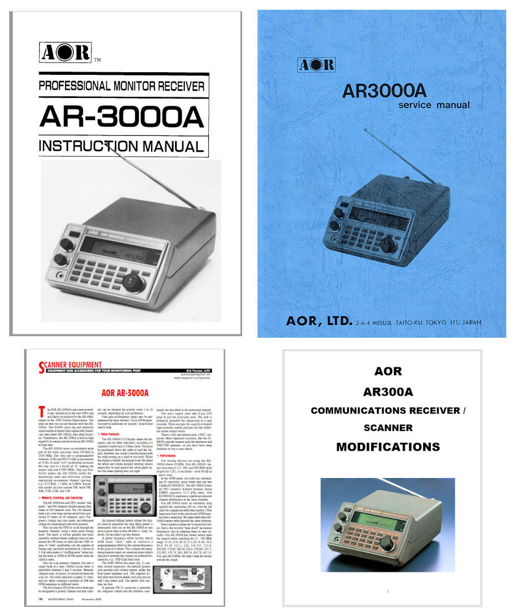 AOR AR3000A OPERATING MANUAL + SERVICE MANUAL + MODIFICATIONS + 11x17"