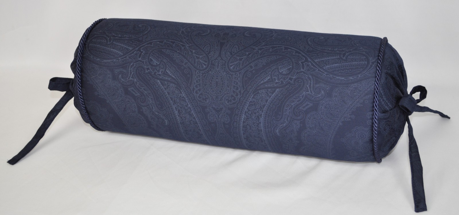 Corded Bolster Neck Roll Pillow made w Ralph Lauren Doncaster Navy Blue Fabric