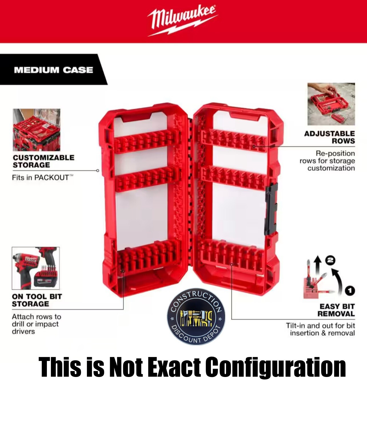 New Milwaukee Shockwave Bit Storage EMPTY Case Packout Compatible Bit Holders