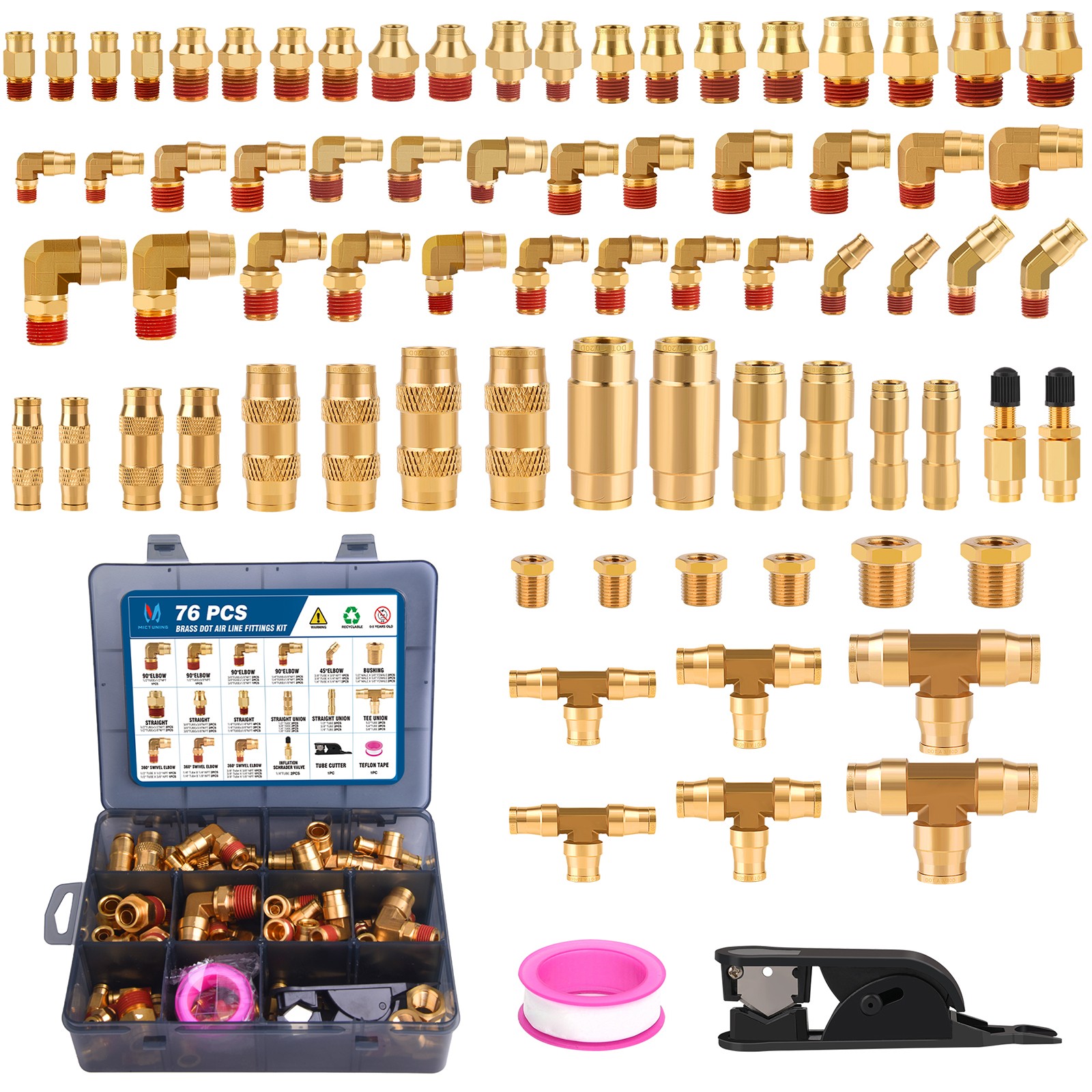 Upgrade 76 PCS DOT Brass Air Line Fittings Kit Semi Truck & Trailer Brake System