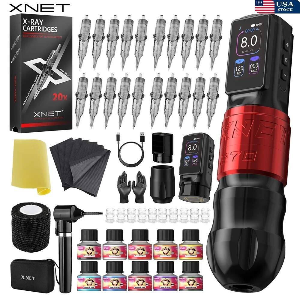 Wireless Tattoo Machine Pen Kit 20 Mixed Cartridges High-Torque Brushless Motor