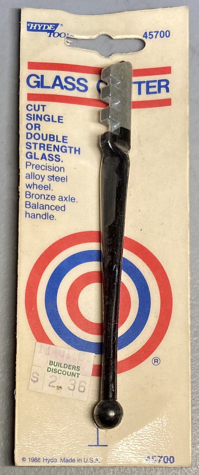 Vintage Hyde Tools Glass Cutter 45700 Precision Alloy Steel Wheel Bronze Axle ￼￼