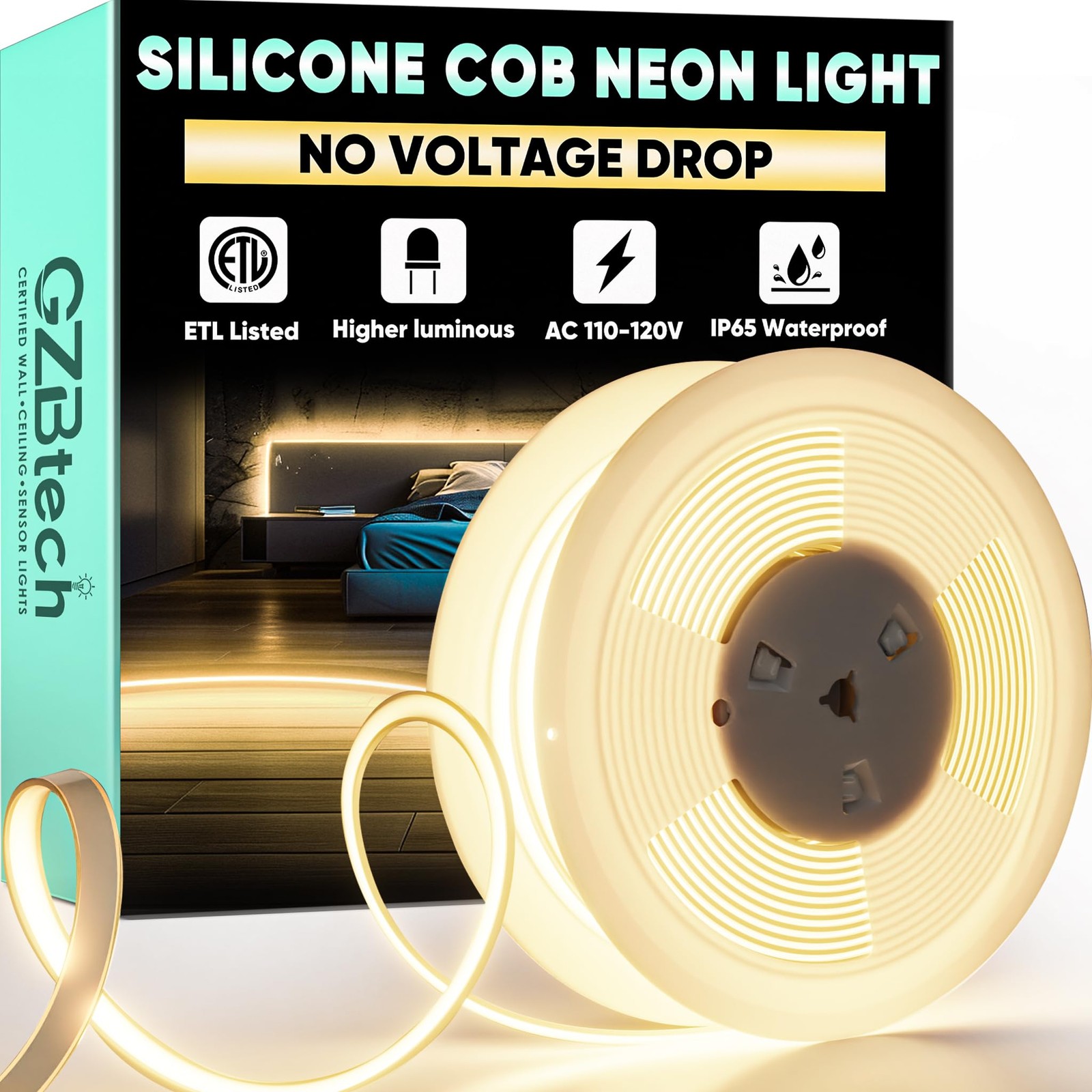 Silicone COB Neon Rope Lights 50FT/15M, 2800K Super Bright Warm White Waterpr...