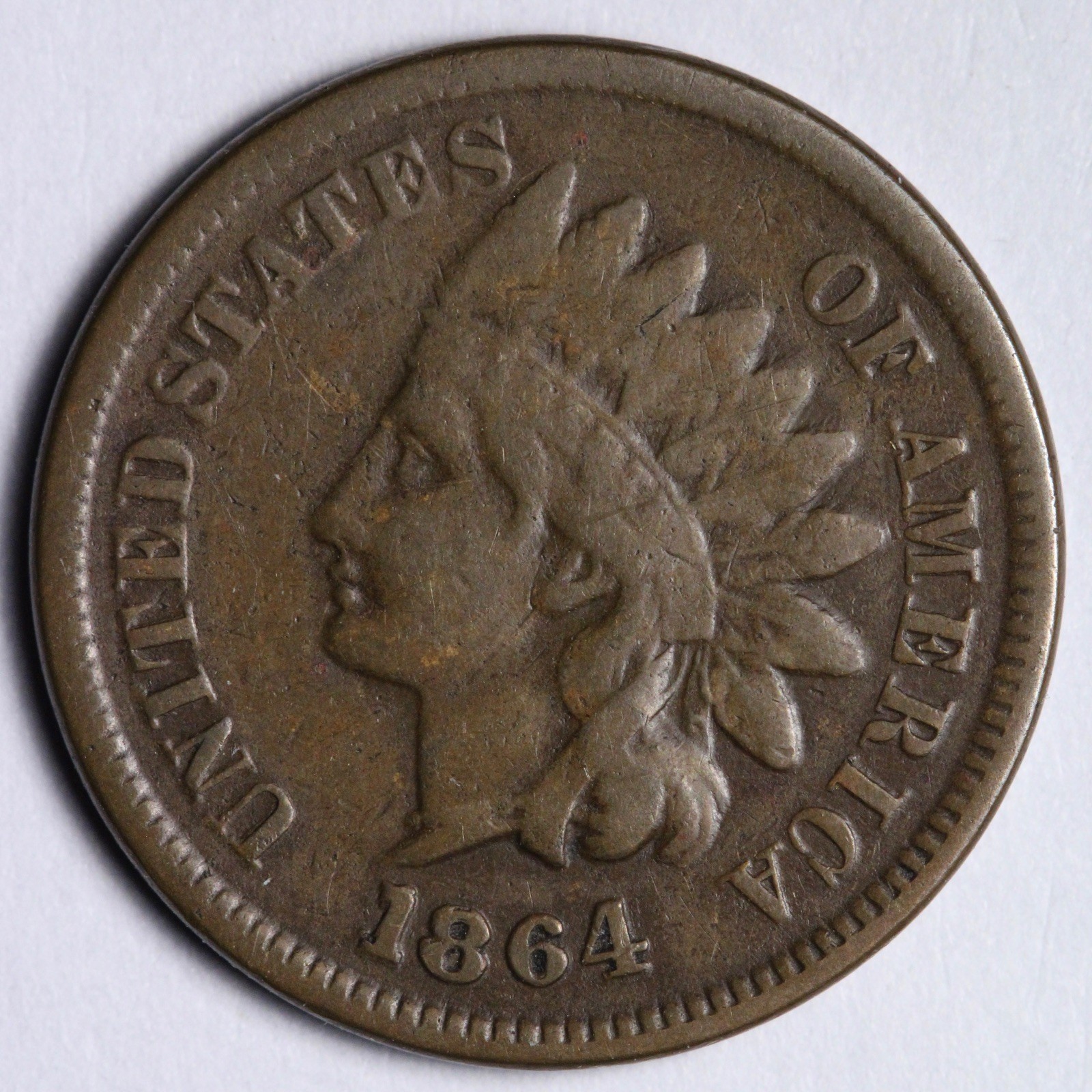 1864/18 L Indian Head Cent Penny VF Repunched Date E808 KWCCU