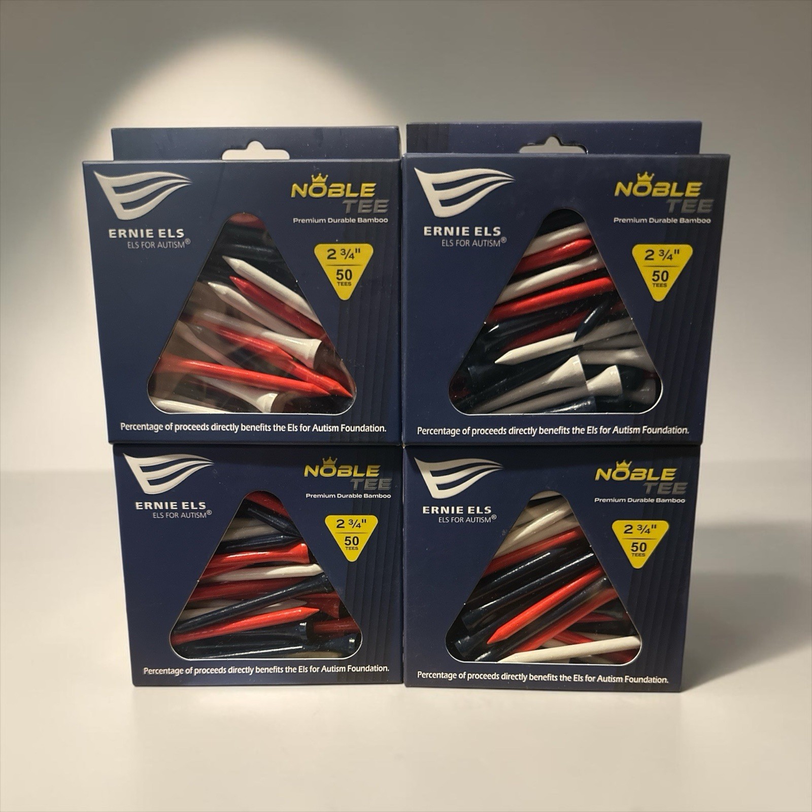 4 Ernie Els Noble Tee Bamboo Golf Tee 2 3/4 in 50 Each  Box /200 Red White Black