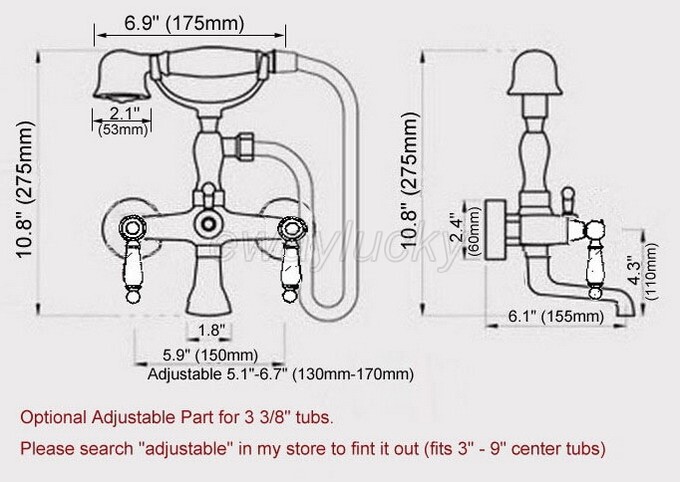 Black Oil Rubbed Bronze Wall Mount Clawfoot Tub Faucet With Hand Shower Sprayer