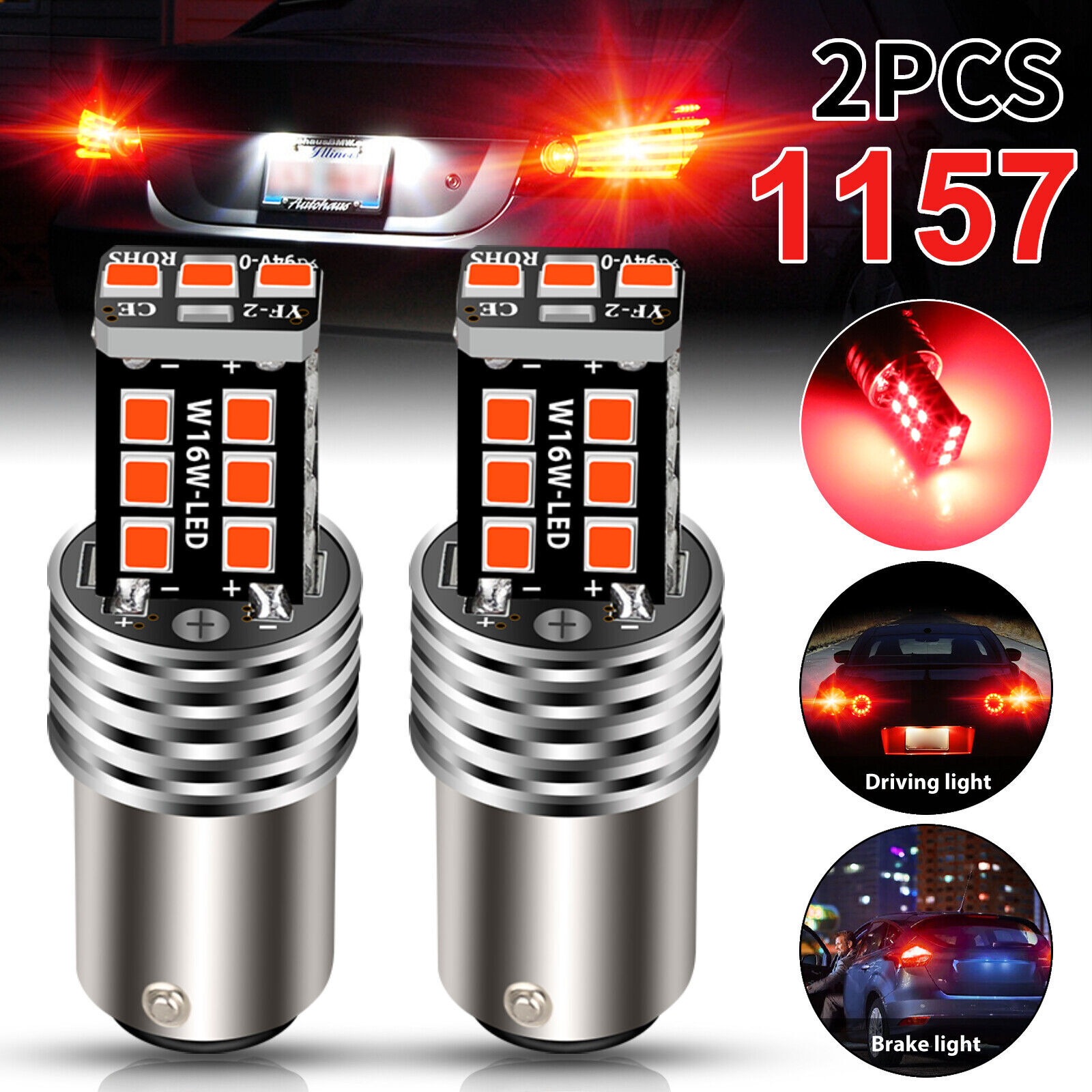 2X 1157 LED Brake Light Safety Stop Tail Parking Bulb Bright Red