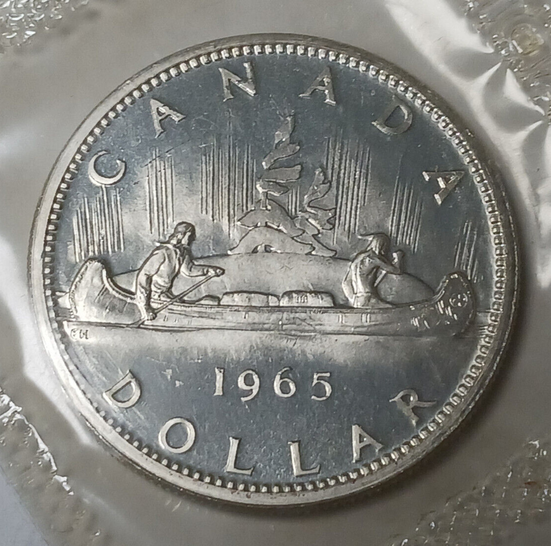 1965 Canada Prooflike Silver Dollar - Elizabeth II - Voyageur $1 - 80% Silver