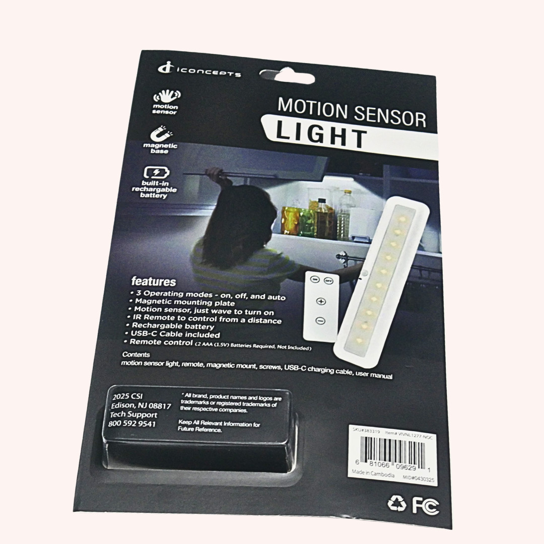 Motion Sensor Light LED Bar Magnetic Remote USB Rechargeable iConcepts 12in