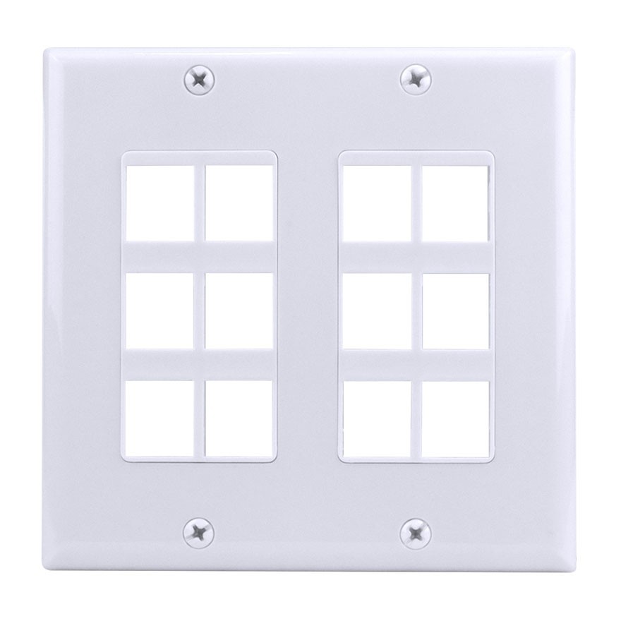 Construct Pro 12-Port Keystone Wall Plate White Network AV Faceplate Multi-Port