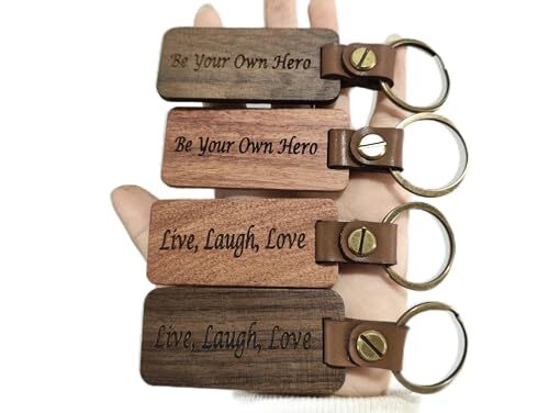 Wood and Leather Motivational Key Chains with Key Rings -Set of 2