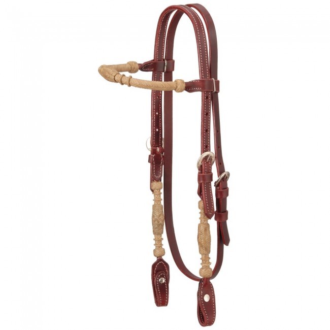 Western Havana Leather set of  Rawhide Braided Split Reins and Headstall