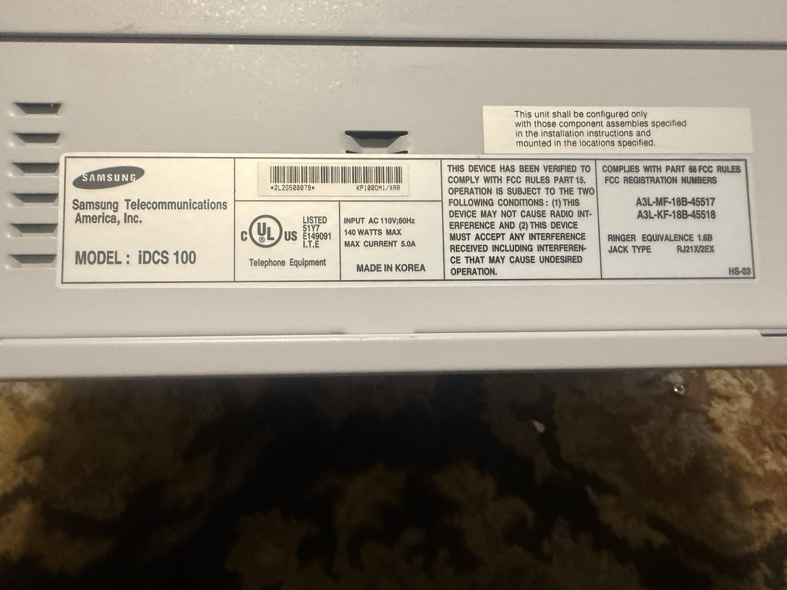 Samsung iDCS 100 KP100-M1 / XAR Telephone System