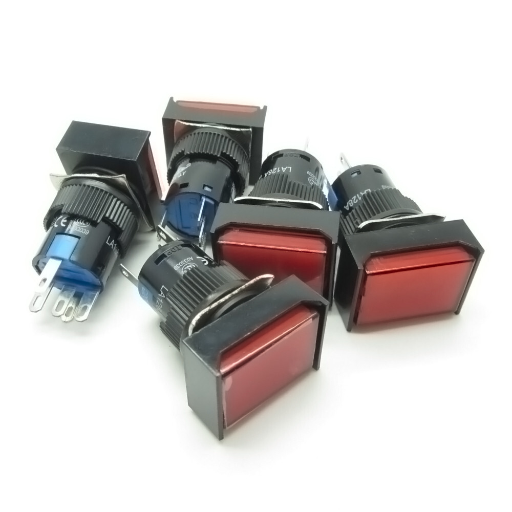 25 × Red 16mm Push Button Switch Momentary Rectangle DC 12V LED Light Bulk Lot